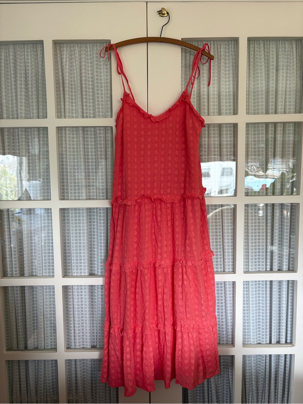 Auguste The Label Coral Tie-Shoulder Tiered Maxi Dress